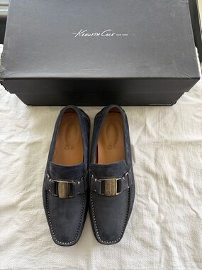 Salvatore Ferragamo Navy Suede Bit Loafers